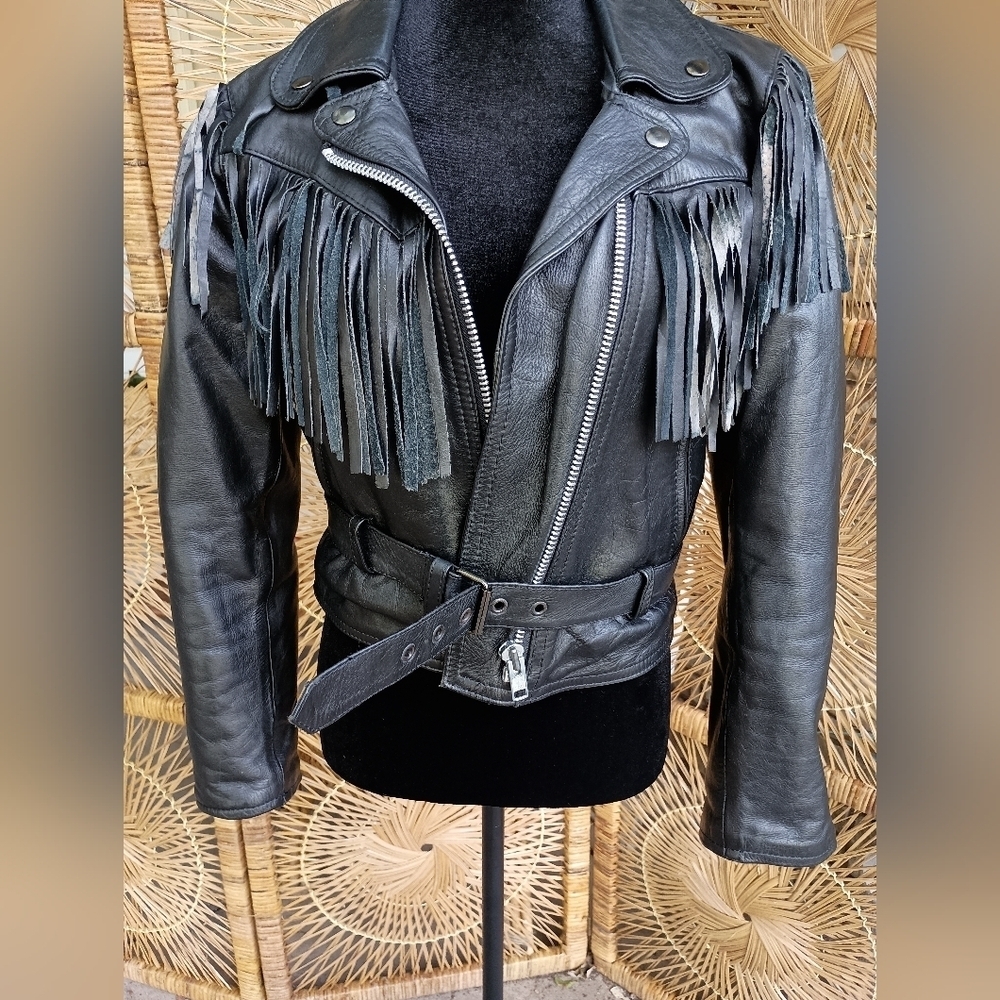 Vintage Fureal Ltd. Women's Leathers Fringe Leather Jacket - Black_10 - Picture 5 of 9